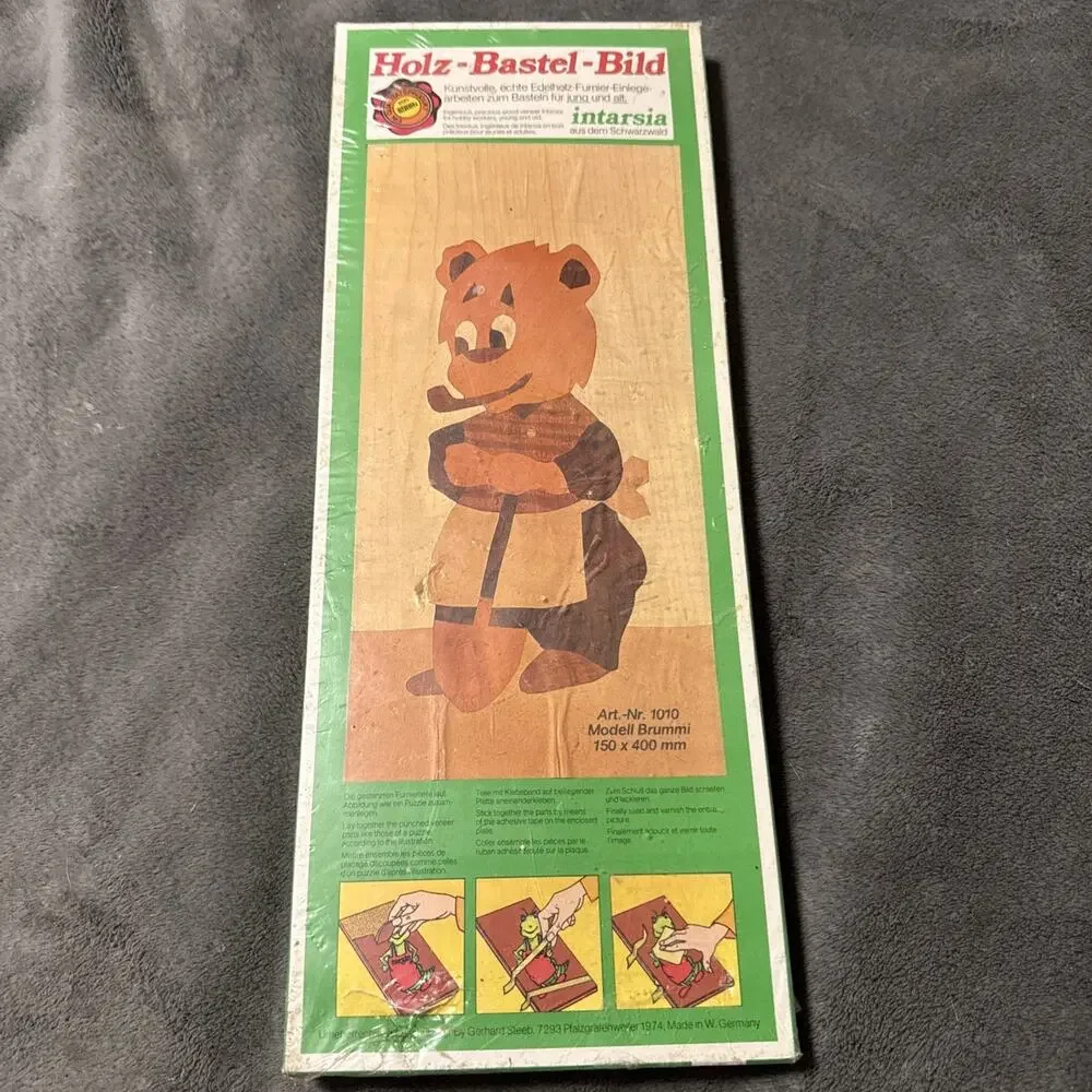Vintage Germany 1974 Steeb Holz-Bastel-Bild Hobby Wood Inlay Craft Kit Bear